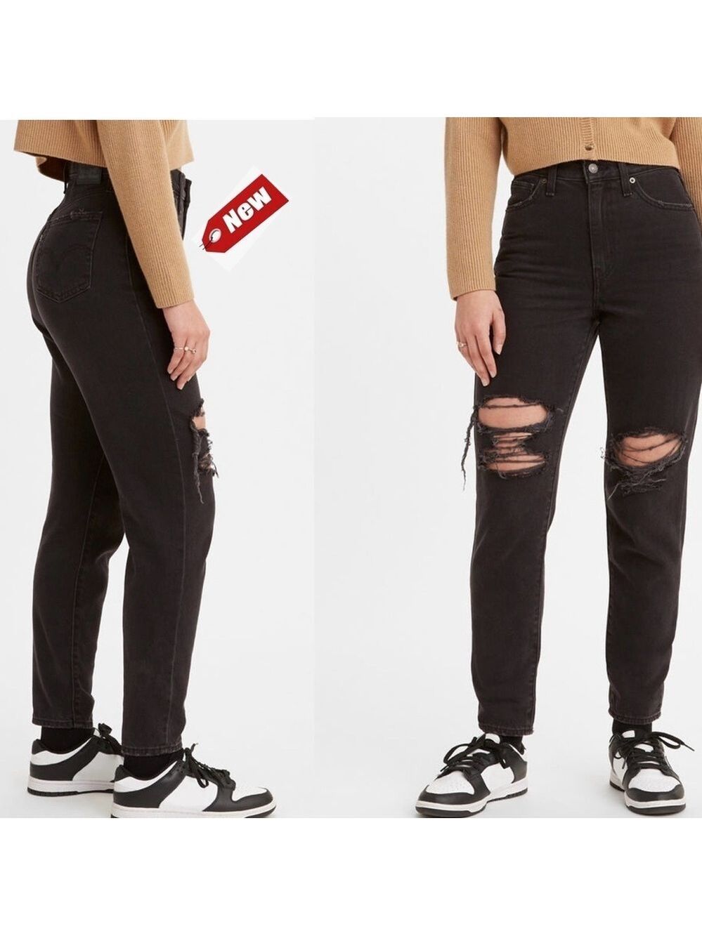 Levi’s women’s black high waisted distressed Mom jeans Sz 29 NWT